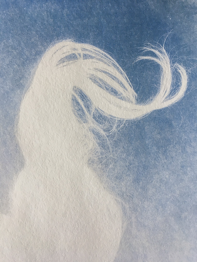 Cannelle Preira, 2022 Observation sur les cheveux nonchalants, cyanotype